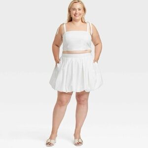 A New Day White Bubble Mini Skirt Size XL 100% Cotton Pleated Puffy Circle Skirt